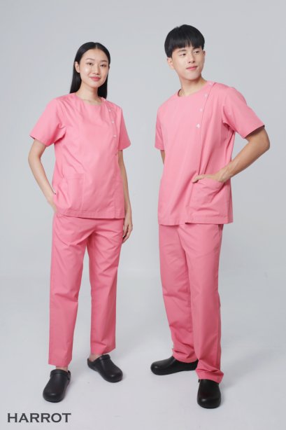 เสื้อสครับ ชุดพยาบาล คอกลม สีชมพู (เสื้อ+กางเกง) (HPG0165)