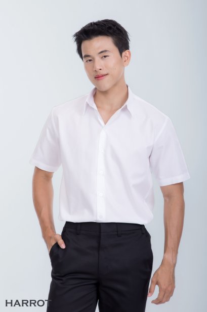 เสื้อพนักงานเสิร์ฟ แขนสั้น คอปก สีขาว