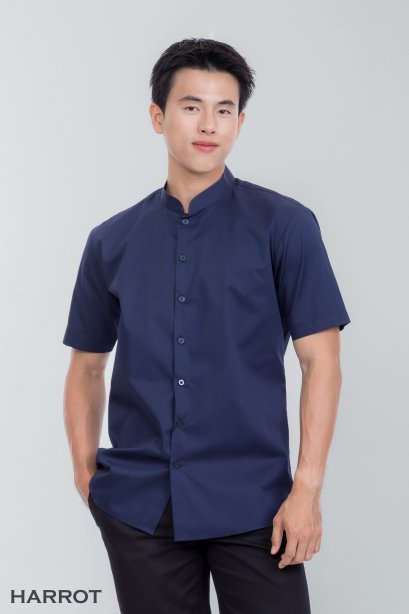 เสื้อพนักงานเสิร์ฟ แขนสั้น คอจีน สีกรม