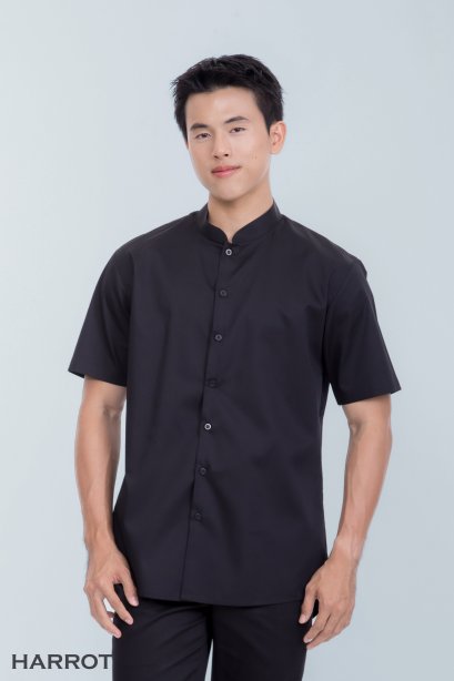 เสื้อพนักงานเสิร์ฟ แขนสั้น คอจีน สีดำ