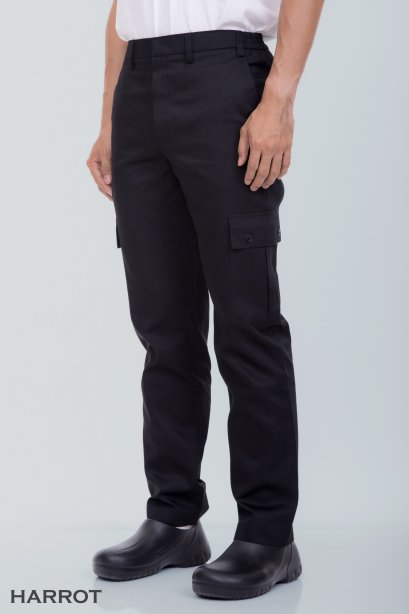 กางเกงช่าง เอวยางข้าง กระเป๋า 6 ใบ สีดำ (PAS0101)