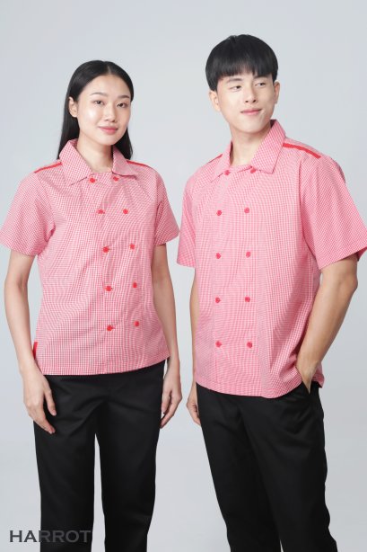 Red Scoth Double Row Buttons Waiter &amp; Waitress Shirt