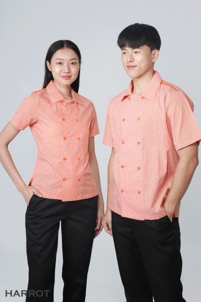 Orange Scoth Double Row Buttons Waiter &amp; Waitress Shirt