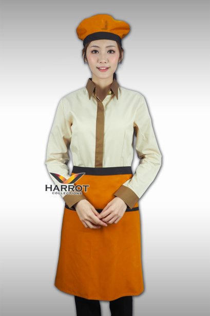 ผ้ากันเปื้อนครึ่งสั้น สีส้มแต่งสีดำ