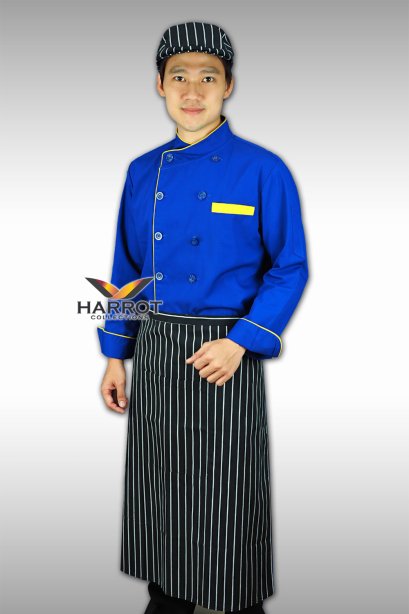 Yellow piping Blue Chef Jacket
