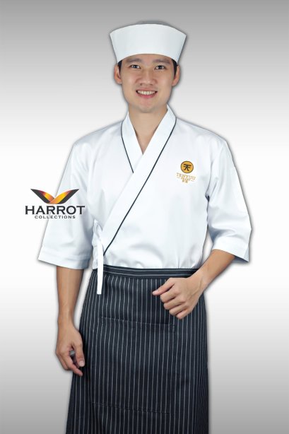 Black piping white Japanese Chef Jacket