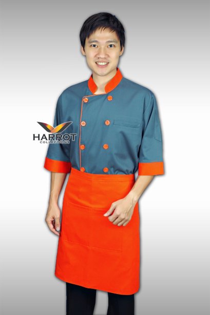 Orange collar&amp;cuffs grey 3/4 sleeve chef jacket