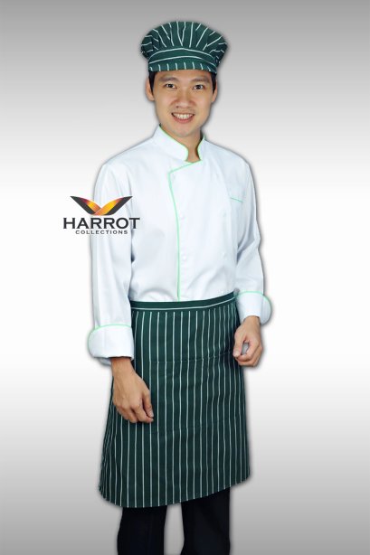Green piping white chef jacket
