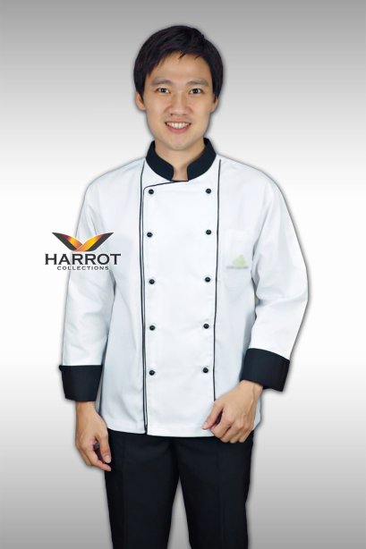 Black Colar&amp; Cuffs White Chef Jacket