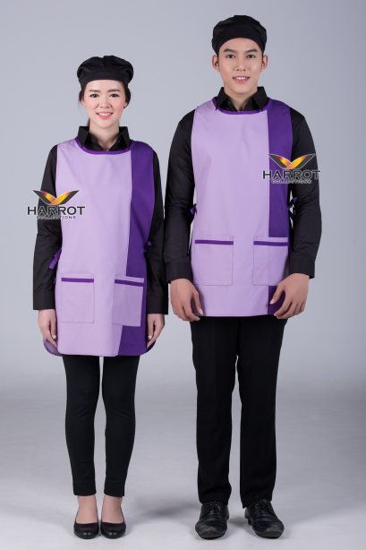 ผ้ากันเปื้อน ผ้ากันเปื้อนเชฟ ผ้ากันเปื้อนพ่อครัว ผ้ากันเปื้อนกุ๊ก ผ้ากันเปื้อนเสิร์ฟ เอี๊ยม สีม่วงอ่อน-ม่วงเข้ม (FSA0522)