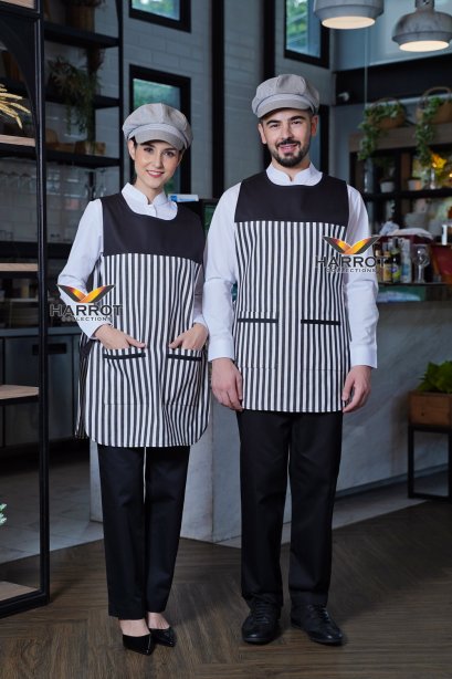 ผ้ากันเปื้อน ผ้ากันเปื้อนเชฟ ผ้ากันเปื้อนพ่อครัว ผ้ากันเปื้อนกุ๊ก ผ้ากันเปื้อนเสิร์ฟ เอี๊ยม ลายวินเทจ แต่งดำ  (FSA1231)