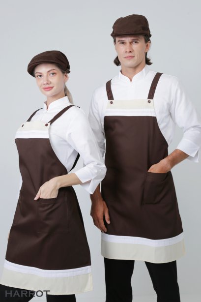 ผ้ากันเปื้อน ผ้ากันเปื้อนเชฟ ผ้ากันเปื้อนพ่อครัว ผ้ากันเปื้อนกุ๊ก ผ้ากันเปื้อนเสิร์ฟ เต็มตัว สีน้ำตาล-ครีม (FSA1002)