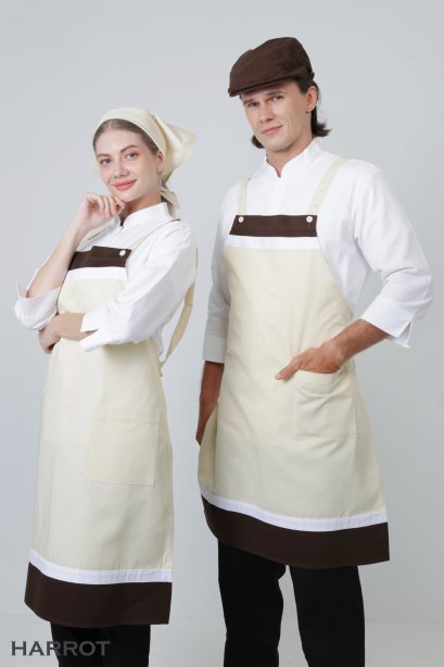 ผ้ากันเปื้อน ผ้ากันเปื้อนเชฟ ผ้ากันเปื้อนพ่อครัว ผ้ากันเปื้อนกุ๊ก ผ้ากันเปื้อนเสิร์ฟ เต็มตัว สีครีม-น้ำตาล (FSA1003)