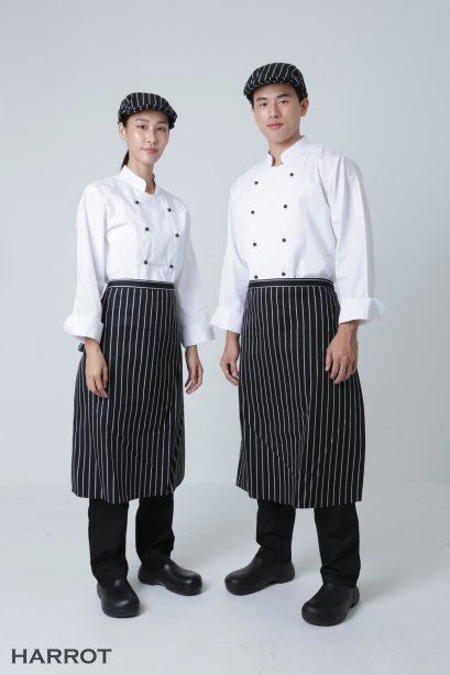 ผ้ากันเปื้อน ผ้ากันเปื้อนเชฟ ผ้ากันเปื้อนพ่อครัว ผ้ากันเปื้อนกุ๊ก ผ้ากันเปื้อนเสิร์ฟ ครึ่งยาว ลายลาครัวดำ   (FSA0221)