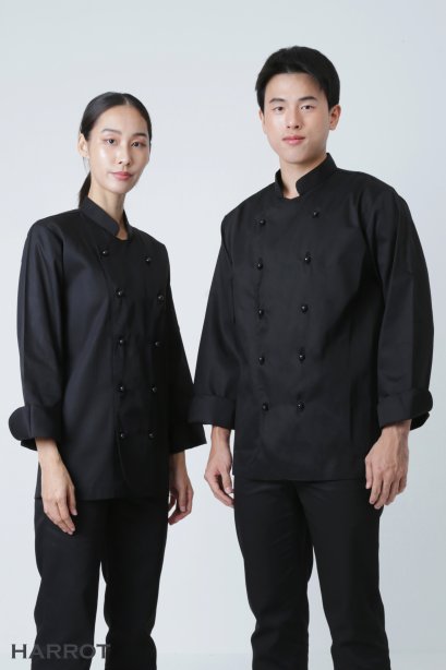 เสื้อกุ๊ก เสื้อเชฟ ชุดเชฟ เสื้อพ่อครัว แขนยาว สีดำ กระดุมถอดได้ สีดำ (FSS0213)