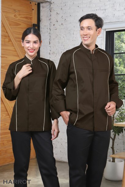 Brown - Beige HERO Long Sleeve Chef Jacket (FSS0234)
