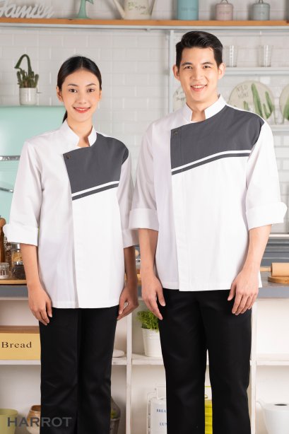 The Street  White-Grey  Chef Jacket (FSS0353)