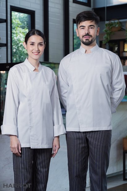 เสื้อกุ๊ก เสื้อเชฟ ชุดเชฟ เสื้อพ่อครัว แอร์แม็กซ์ แขนยาว สีขาว (FSS0741)