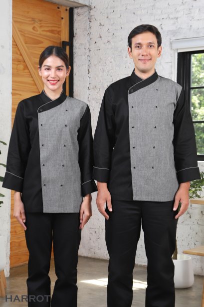 เสื้อกุ๊ก มาสเตอร์ คอป้าย แขนยาว สีดำ-เทา (FSS0801)