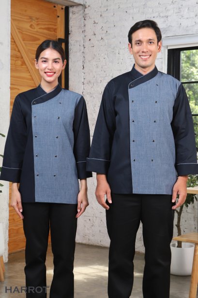 เสื้อกุ๊ก มาสเตอร์ คอป้าย แขนยาว  สีกรม-ฟ้า (FSS0802)