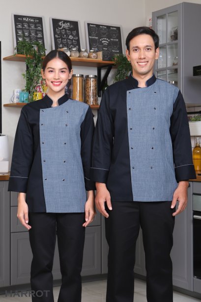 เสื้อกุ๊ก มาสเตอร์ คอจีน แขนยาว  สีกรม-ฟ้า (FSS0812)