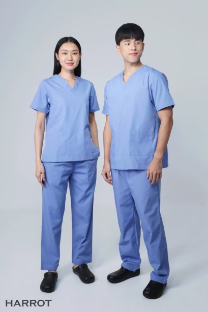 ชุดสครับ ชุดพยาบาล สีฟ้าอ่อน (เสื้อ+กางเกง) (HPG0153)