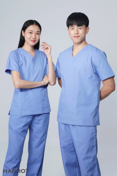 เสื้อสครับ คอวี สีฟ้าอ่อน