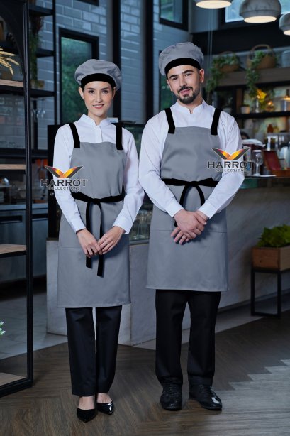 ผ้ากันเปื้อน ผ้ากันเปื้อนเชฟ ผ้ากันเปื้อนพ่อครัว ผ้ากันเปื้อนกุ๊ก ผ้ากันเปื้อนเสิร์ฟ เต็มตัว ลอฟท์ สีเทาแต่งดำ (FSA0481)