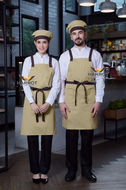 ผ้ากันเปื้อน ผ้ากันเปื้อนเชฟ ผ้ากันเปื้อนพ่อครัว ผ้ากันเปื้อนกุ๊ก ผ้ากันเปื้อนเสิร์ฟ เต็มตัว ลอฟท์ สีกากีแต่งน้ำตาล (FSA0483)