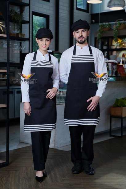 ผ้ากันเปื้อน ผ้ากันเปื้อนเชฟ ผ้ากันเปื้อนพ่อครัว ผ้ากันเปื้อนกุ๊ก ผ้ากันเปื้อนเสิร์ฟ เต็มตัว สีดำแต่งลายวินเทจ (FSA1222)