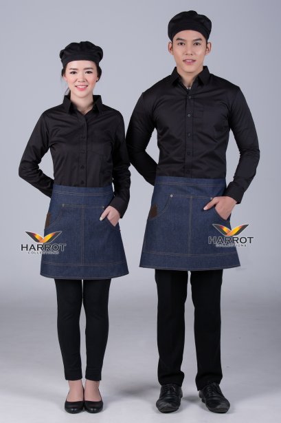 ผ้ากันเปื้อน ผ้ากันเปื้อนเชฟ ผ้ากันเปื้อนพ่อครัว ผ้ากันเปื้อนกุ๊ก ผ้ากันเปื้อนเสิร์ฟ ครึ่งสั้น ยีนส์น้ำเงิน (FSA1103)