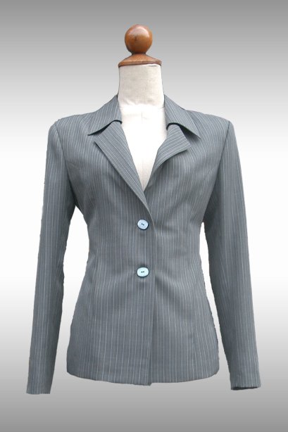 สุทสุภาพสตรี กระดุม 2 เม็ด ,สีเขียวลายริ้ว ,ผ้า OSAKA