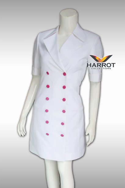 ชุดเดรส แฟชั่น กระดุม 2 แถว สีแดง				