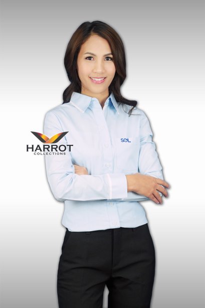 EMPLOYEES SHIRT LONG SLEEVE BLUE DRESS HEM WHITE.					