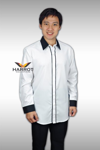 เสื้อพนักงาน แขนยาว สีขาวแต่งสีดำ				