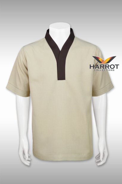 Brown Piping Khaki Short Sleeve Urban Shirt (SHW1913)