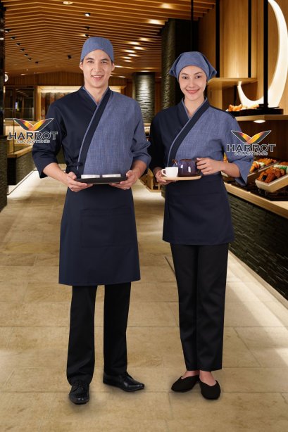 เสื้อกุ๊ก เสื้อเชฟ ชุดเชฟ เสื้อพ่อครัว ญี่ปุ่น สีกรม - ฟ้าโอซาก้า (FSS0622)