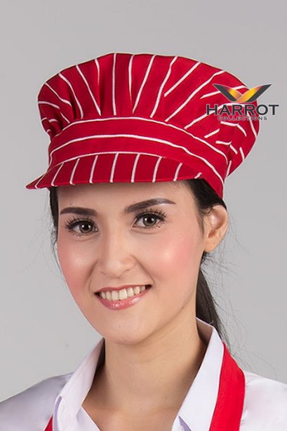 Red Chalk Stripe Pleated Baseball Hat