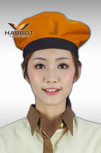 หมวกพนักงานเสิร์ฟ สีส้มแต่งสีดำ 