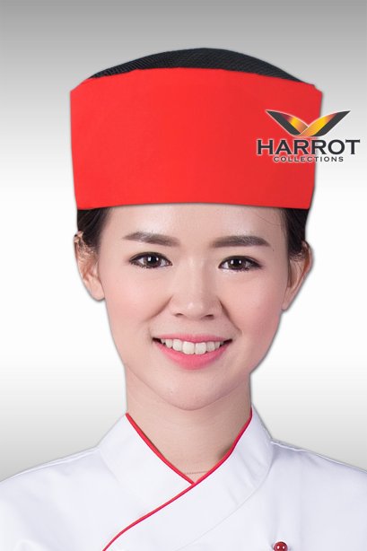 หมวกกุ๊กญี่ปุ่น สีแดงตาข่ายดำ