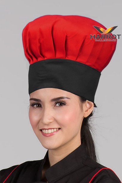 หมวกกุ๊กสากล สีแดง (แดงเข้ม) - ดำ หัวปิด