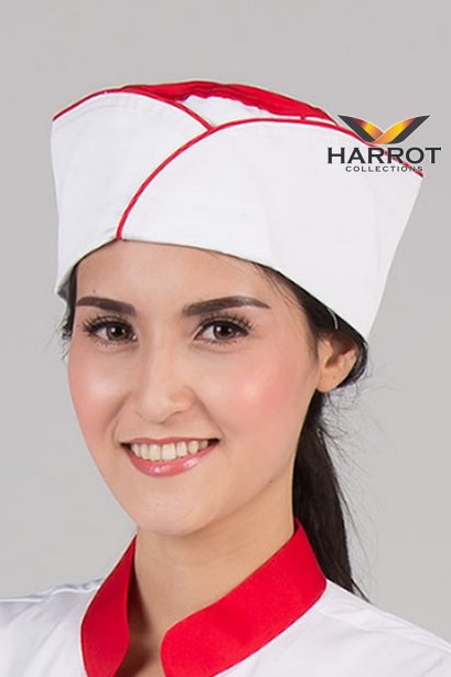 หมวกกุ๊กญี่ปุ่น สีขาวไขว้แดง