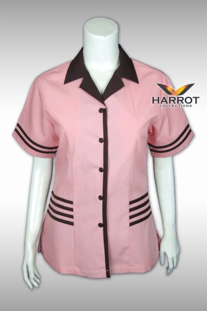 เสื้อแม่บ้าน สีชมพู แต่งด้วยสีน้ำตาล