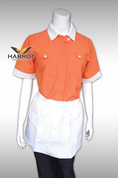 เสื้อแม่บ้าน สีส้ม ปกและปลายแขนสีขาว