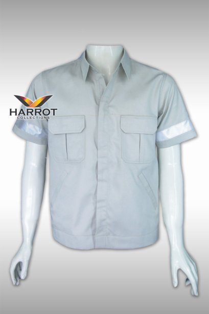 เสื้อช๊อป  แขนสั้น สีเทา มีแถบสะท้อนแสง		