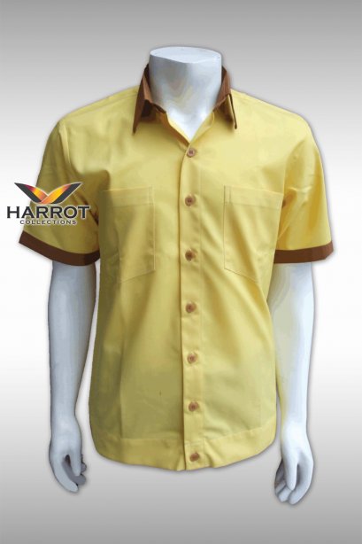 Yellow-Brown Short Sleeve Shop Shirt