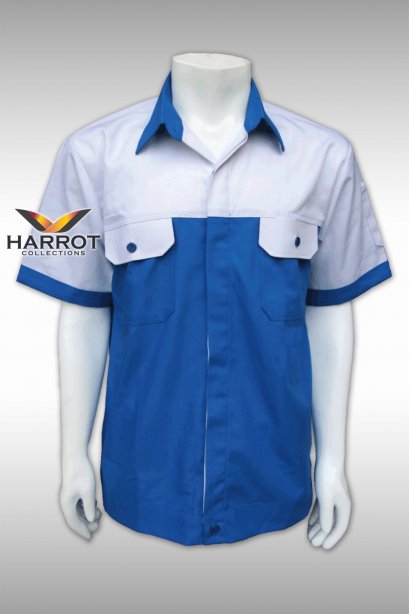 White-Blue Short Sleeve Shop Shirt