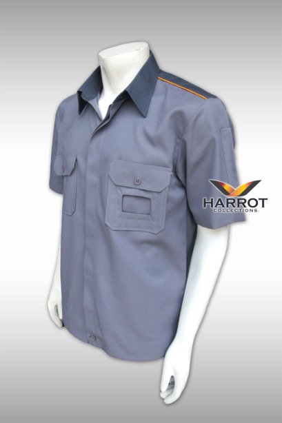 เสื้อช๊อป แขนสั้น สีเทา กุ๊นเหลือง