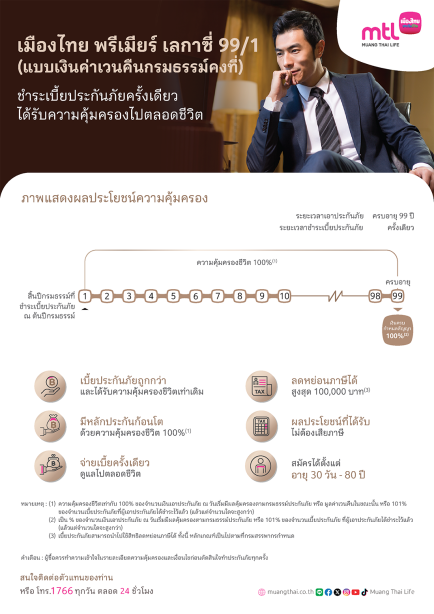 พรีเมียร์ เลกาซี่ 99/1 (แบบเงินค่าเวนคืนกรมธรรม์คงที่)
