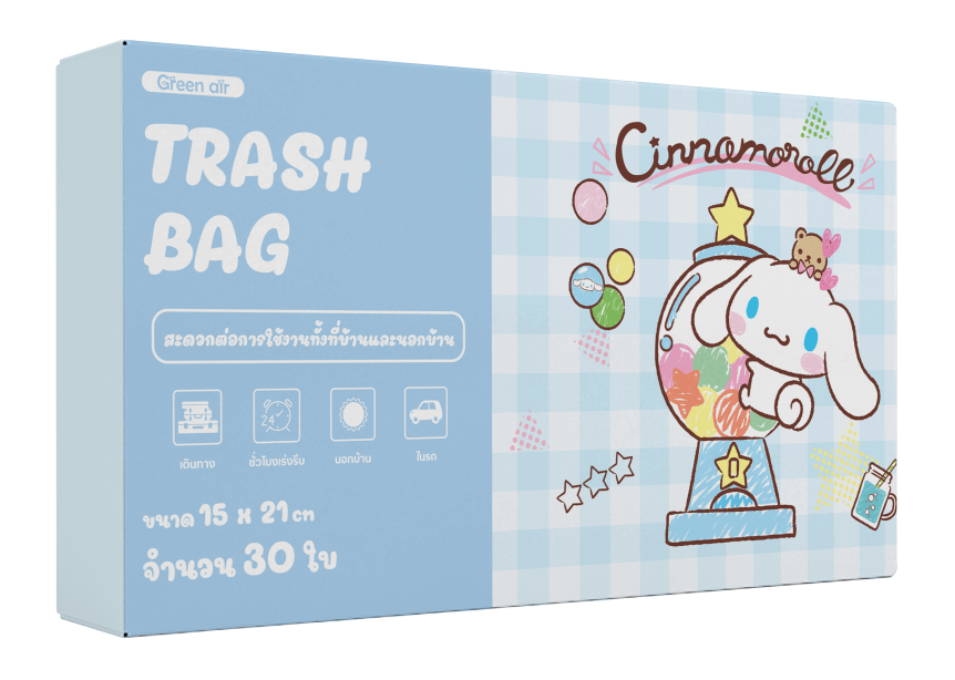 ถุงพลาสติกหูหิ้วพิมพ์ลาย [ถุงขยะ] 15 x 21 ซม. 30 ใบ ชินนามอนโรล